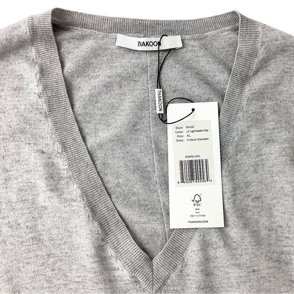 THAKOON Size XL NWT V-neck Sweater LH Light Heather Gray Lightweight Pullover - Picture 5 of 10